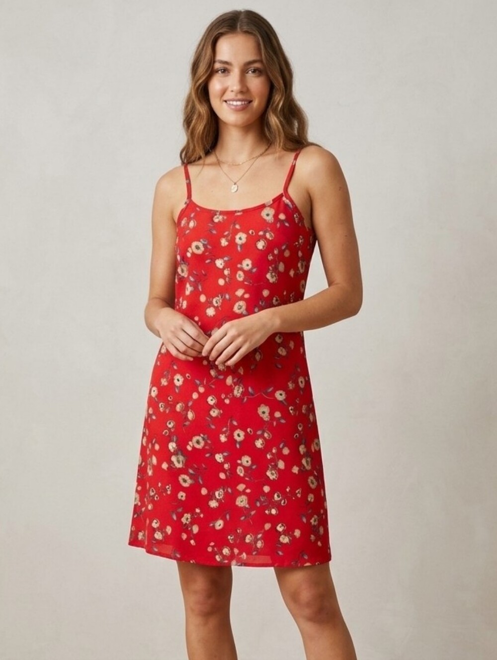 Vintage 90s Red Floral Mini Cami Slip Dress 90s Grunge Preppy Coquette US 5/6